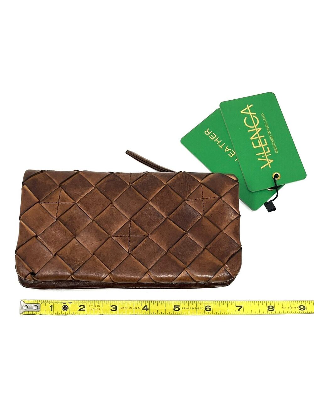 Vilenca Holland Wallet Clutch TK #167 Cognac Woven Leather Large Weave Organizer